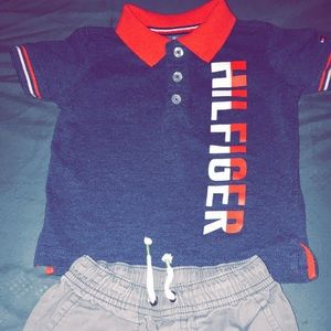 Tommy polo shirt with gray shirts size 18 months